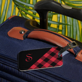 シックなモノグラムレッドブラックバッファローチェックジオメトリック ラゲッジタグ