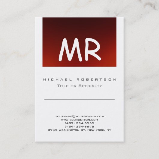 シックなモノグラムレッドホワイトかわいい名刺 名刺 (正面)