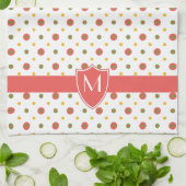 シックなモノグラムレッドホワイト水玉模様キッチンタオル キッチンタオル (折り畳み)