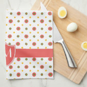 シックなモノグラムレッドホワイト水玉模様キッチンタオル キッチンタオル (四つ折り)