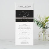 シックなモノグラム木炭ブラックグレイホワイト結婚ズ メニュー (スタンド正面)