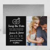 シックなモノグラム結婚のリングや輪救または日付のスワップ セーブザデート (正面/裏面)