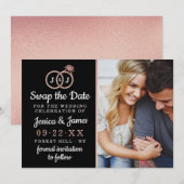 シックなモノグラム結婚のリングや輪救または日付のスワップ セーブザデート (正面/裏面)