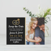 シックなモノグラム結婚のリングや輪救または日付のスワップ セーブザデート (スタンド正面)