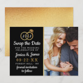 シックなモノグラム結婚のリングや輪救または日付のスワップ セーブザデート (正面/裏面)