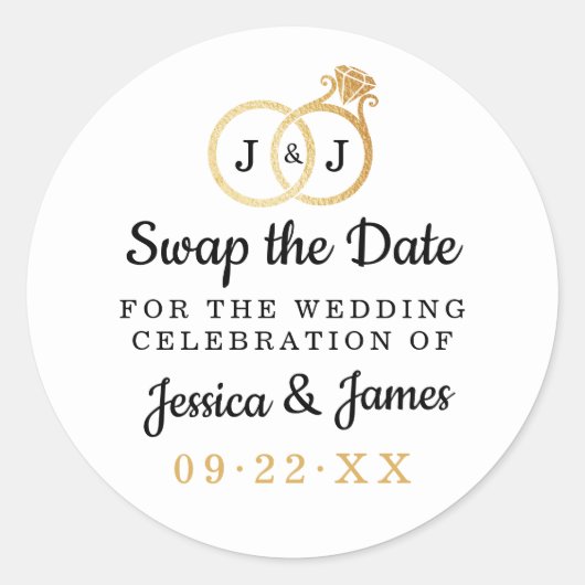 シックなモノグラム結婚のリングや輪救または日付のスワップ ラウンドシール (正面)