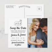 シックなモノグラム結婚のリングや輪救または日付のスワップ 案内ポストカード (正面/裏面)