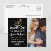 シックなモノグラム結婚のリングや輪救または日付のスワップ 案内ポストカード (正面/裏面)