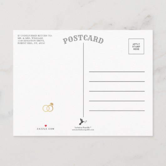 シックなモノグラム結婚のリングや輪救または日付のスワップ 案内ポストカード (裏面)
