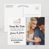 シックなモノグラム結婚のリングや輪救または日付のスワップ 案内ポストカード (正面/裏面)