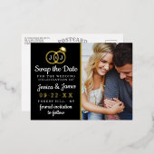 シックなモノグラム結婚のリングや輪救または日付のスワップ 箔招待状ポストカード (正面/裏面)