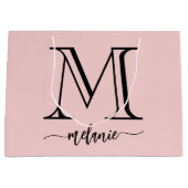 シックなモノグラム赤面ピンクブラックラージ抱き枕 ラージペーパーバッグ (正面)