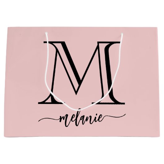 シックなモノグラム赤面ピンクブラックラージ抱き枕 ラージペーパーバッグ (正面)