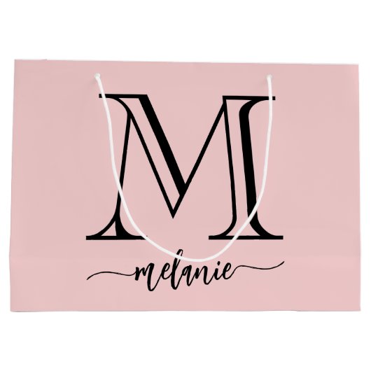 シックなモノグラム赤面ピンクブラックラージ抱き枕 ラージペーパーバッグ (裏面)