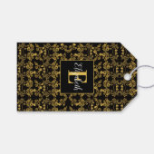 シックなモノグラム金ゴールドフローラプリントパターン ギフトタグ (正面(横))