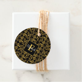 シックなモノグラム金ゴールドフローラプリントパターン フェイバータグ