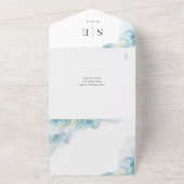 シックなモノグラムQRコードブルーウォーター結婚カラー オールインワン招待状 (外側)