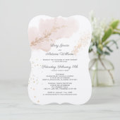 シックなモーヴウォッシュ葉金ゴールド金ゴールド結婚ダスト 招待状 (スタンド正面)