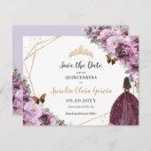 シックなモーヴプラムパープルフローラティアラキンセアニラ セーブザデート (正面/裏面)