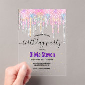 シックなユニコーンドリップスグリッターモノグラム誕生日 アクリル招待状 (インサイチュ (ポータブル))