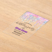 シックなユニコーンドリップスグリッターモノグラム誕生日 アクリル招待状 (レイダウン)