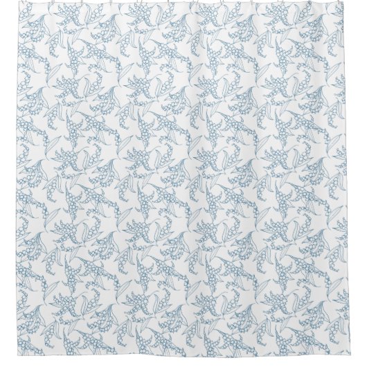 シックなユリの谷の白の花のモチーフの青 シャワーカーテン (正面)