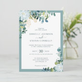 シックなユーカリの緑の白結婚い花 招待状 (スタンド正面)