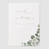 シックなユーカリの緑の結婚式の日付を保存 ベラム紙招待状 (正面)