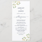 シックなユーカリの葉ダークブルー結婚スクリプト メニュー (正面)