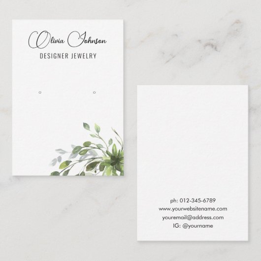 シックなユーカリプタスグリーンジュエリーイヤリングディスプレイ 名刺 (正面/裏面)