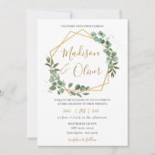 シックなユーカリプタスグリーンリー金ゴールドジオメトリック結婚ス 招待状 (正面)