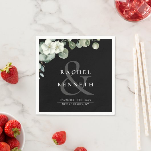 シックなユーカリプタスブラック&ホワイトミニマリスト結婚ズ スタンダードカクテルナプキン (インサイチュ)