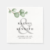 シックなユーカリプタスブラック&ホワイトミニマリスト結婚ズ スタンダードカクテルナプキン (正面)