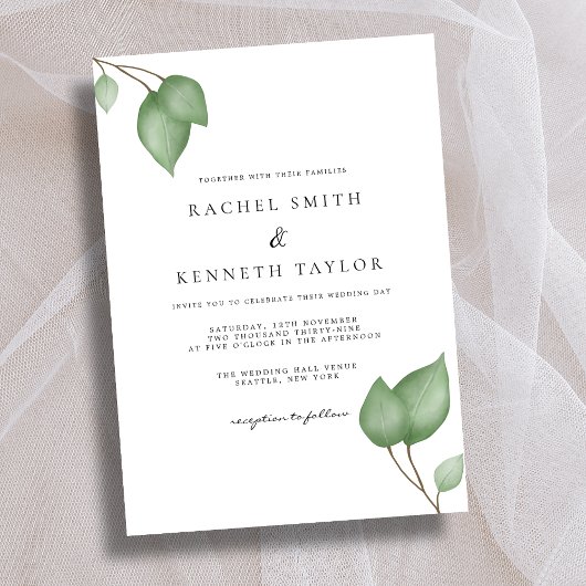 シックなユーカリプタスブラック&ホワイトミニマリスト結婚ズ 招待状