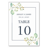シックなユーカリプトゥスグリーンネイビーブルーボタニカル結婚ズ テーブルナンバー (裏面)
