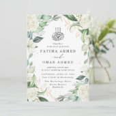 シックなユーカリプトゥスホワイトローゼイスラム結婚教徒 招待状 (スタンド正面)