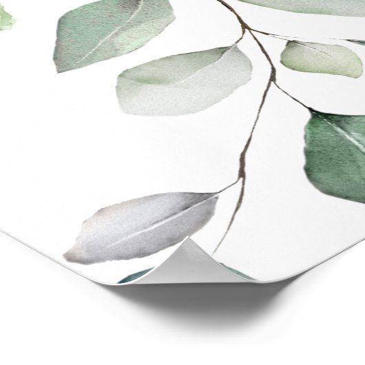 シックなユーカリ結婚プタスグリーンリーの歓迎サイン ポスター (角)