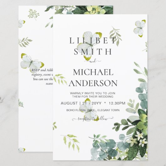 シックなユーカリ葉グリーズ・エメ結婚ラルド (正面/裏面)