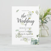 シックなユーカリ葉グリーズ・エメ結婚ラルド 招待状 (スタンド正面)