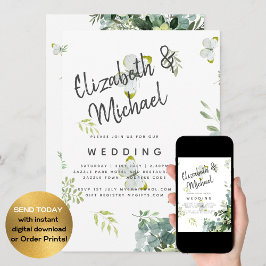 シックなユーカリ葉グリーズ・エメ結婚ラルド 招待状