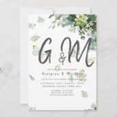 シックなユーカリ葉グリーズ・エメ結婚ラルド 招待状 (正面)