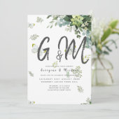 シックなユーカリ葉グリーズ・エメ結婚ラルド 招待状 (スタンド正面)