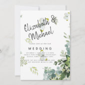 シックなユーカリ葉グリーズ・エメ結婚ラルド 招待状 (正面)
