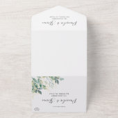 シックなユーカリ金ゴールド結婚フレームとRSVP オールインワン招待状 (外側)