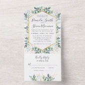 シックなユーカリ金ゴールド結婚フレームとRSVP オールインワン招待状 (内側)