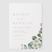 シックなユーカリ離れグリーズミニマル結婚リスト ベラム紙招待状 (正面)