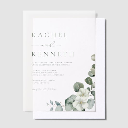 シックなユーカリ離れグリーズミニマル結婚リスト ベラム紙招待状 (オフセット)