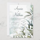 シックなユーカリ離れプスグリーン結婚ズ 招待状 (正面)