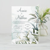 シックなユーカリ離れプスグリーン結婚ズ 招待状 (スタンド正面)