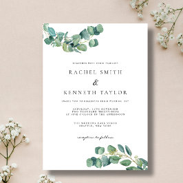 シックなユーカリ ブラック&ホワイト ミニマル ウェディング 招待状